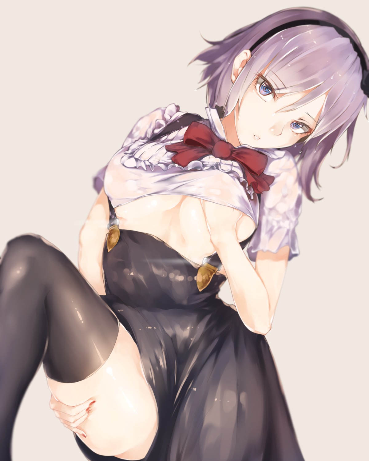 breast_grab dagashi_kashi hplay no_bra see_through shidare_hotaru shirt_lift thighhighs underboob