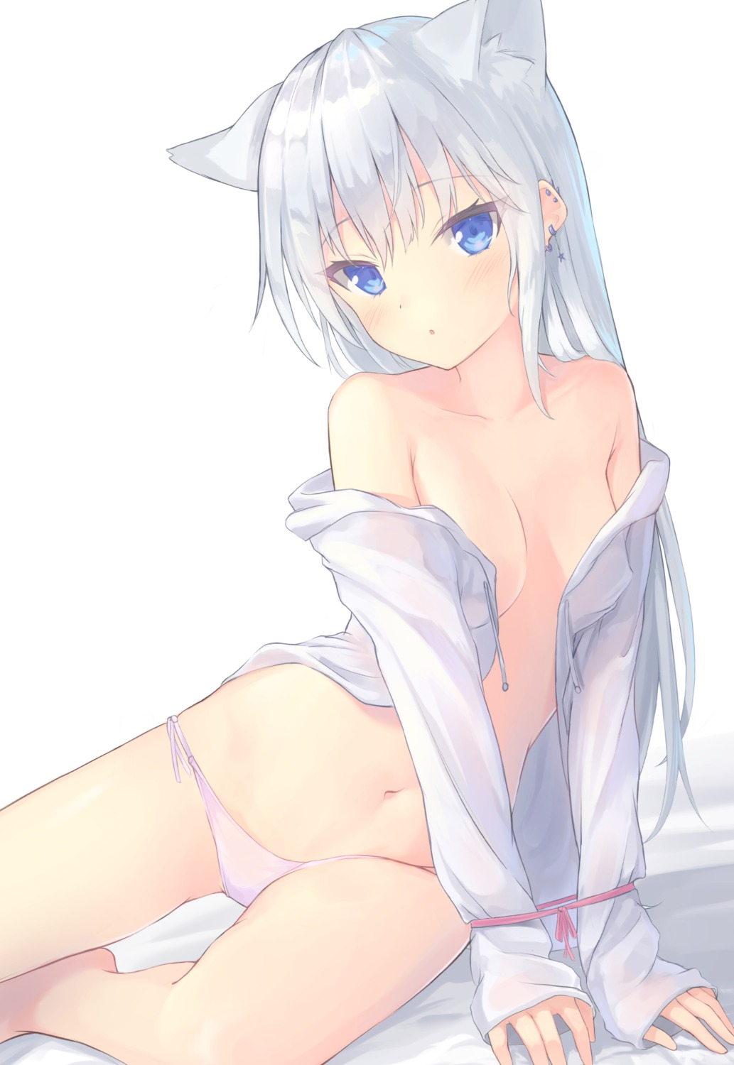 animal_ears open_shirt pantsu parfait see_through string_panties