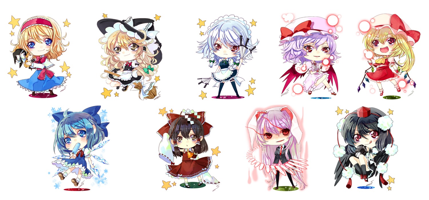 akekuchi alice_margatroid animal_ears cirno dress flandre_scarlet hakurei_reimu izayoi_sakuya kirisame_marisa maid reisen_udongein_inaba remilia_scarlet shameimaru_aya touhou wings witch