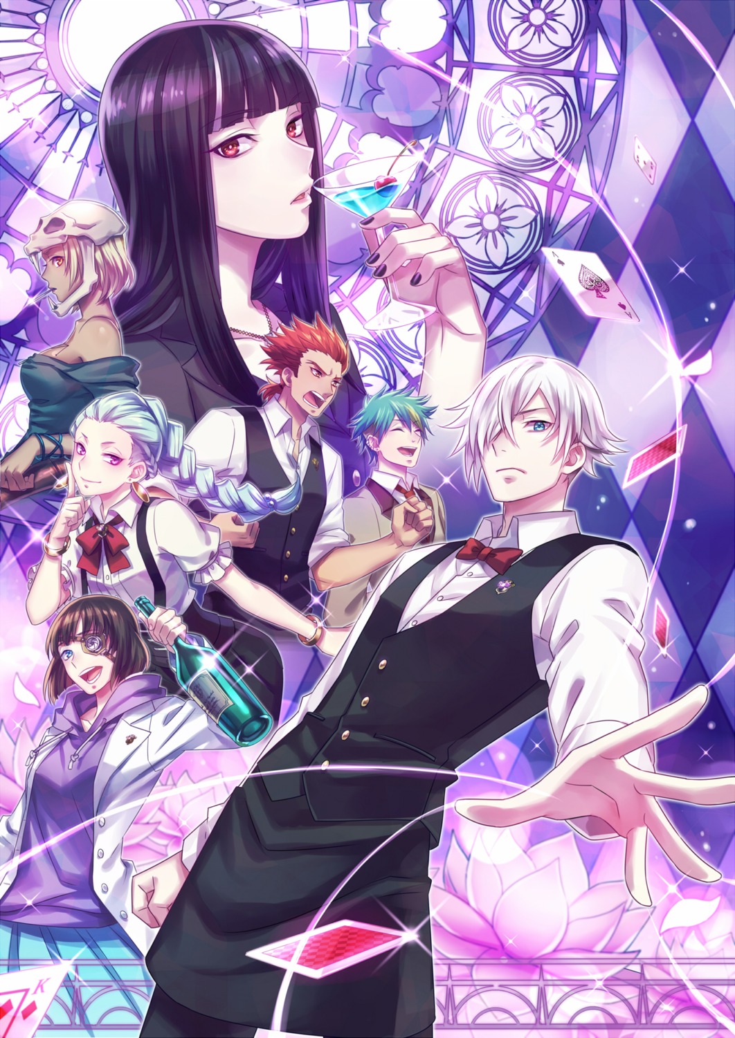 death_parade dequim eyepatch ginti kurokami_no_onna nona_(death_parade) zoff_(daria)