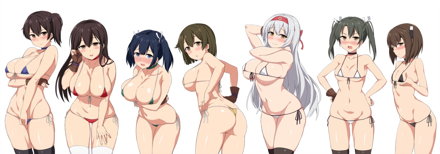 akagi_(kancolle) ass bikini breast_hold cleavage erect_nipples hiryuu_(kancolle) kaga_(kancolle) kantai_collection sama_samasa shoukaku_(kancolle) souryuu_(kancolle) swimsuits taihou_(kancolle) thighhighs underboob zuikaku_(kancolle)