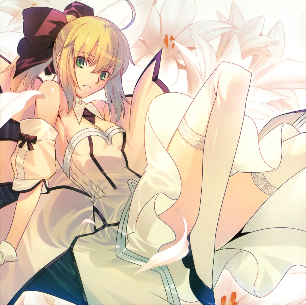 dress fate/stay_night saber saber_lily takeuchi_takashi thighhighs type-moon