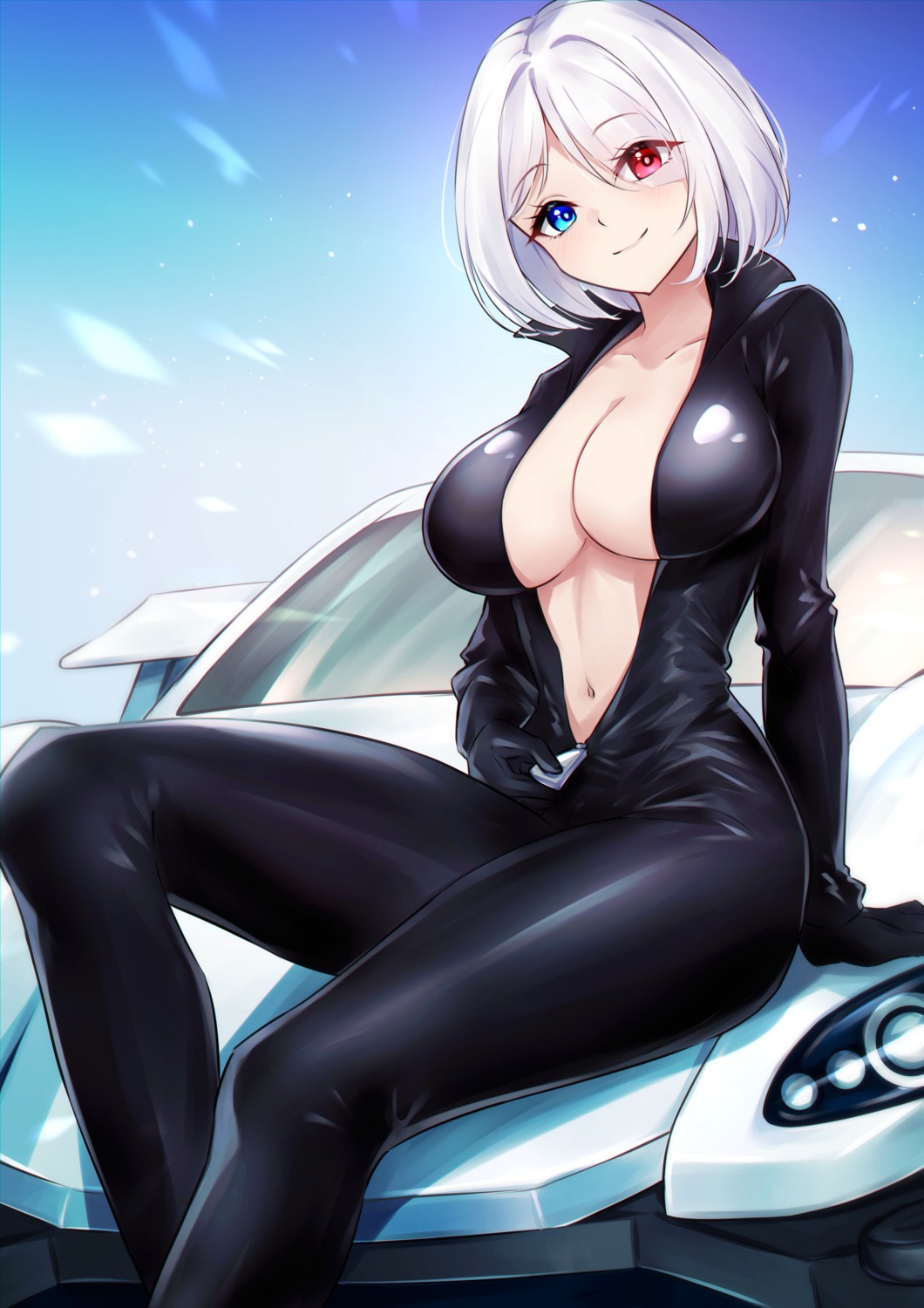 bodysuit heterochromia no_bra open_shirt shiraiwa_usagi undressing