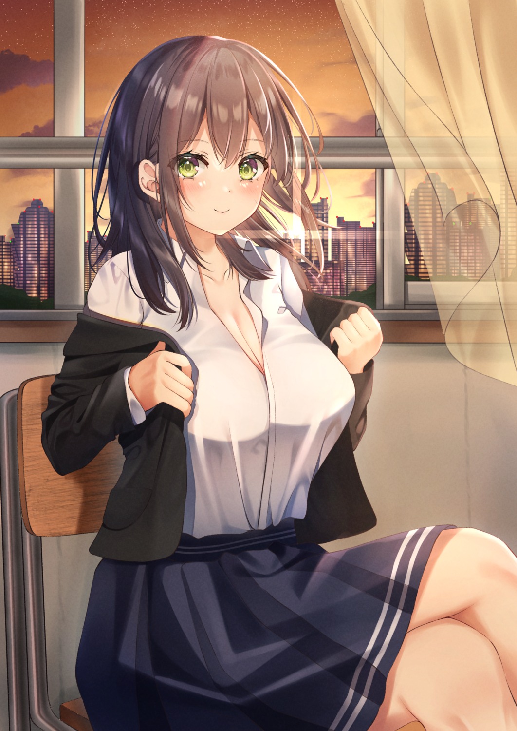 ayakura_maki cleavage open_shirt seifuku skirt_lift undressing