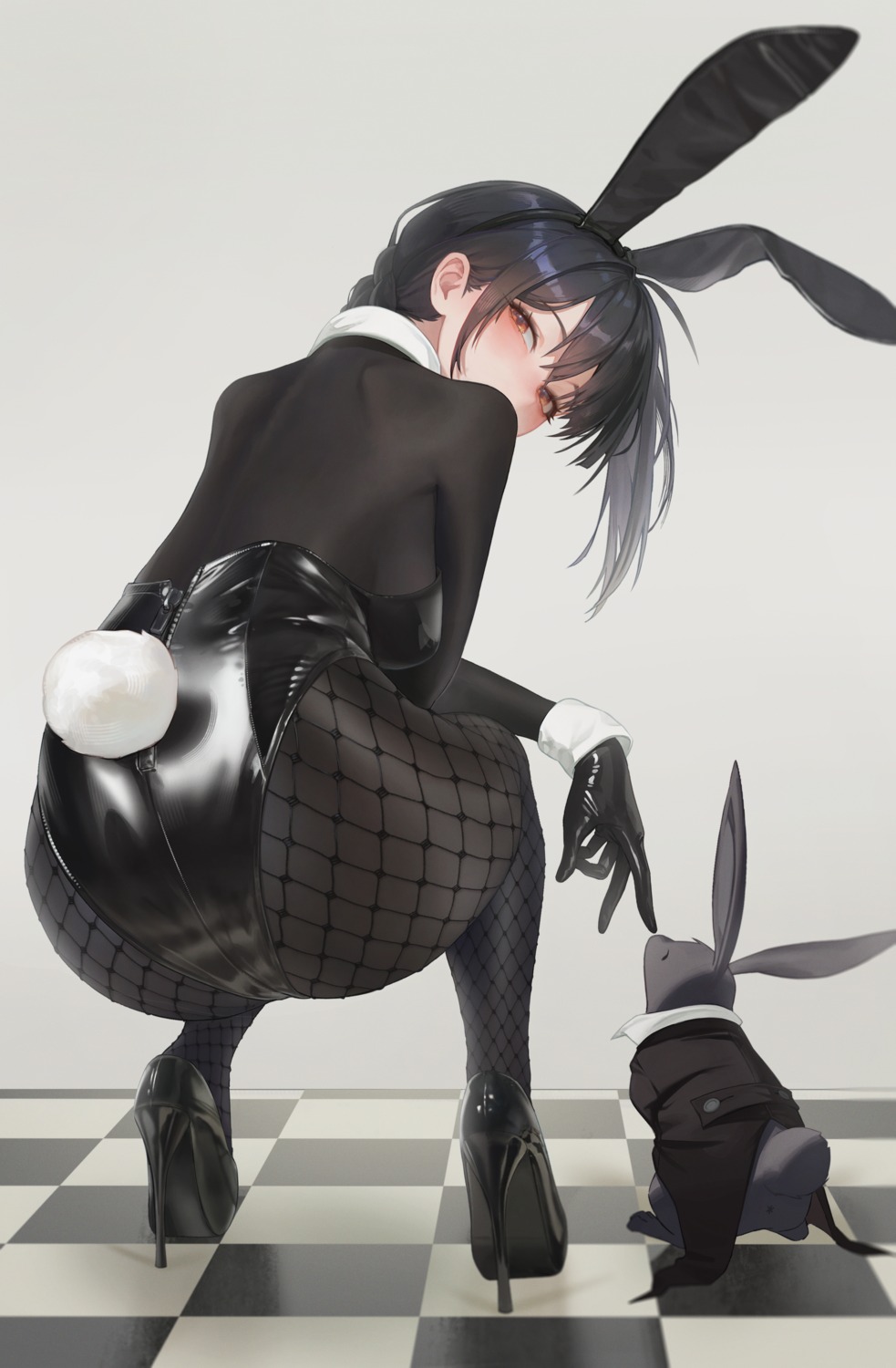 animal_ears ass bodysuit bunny_ears bunny_girl fishnets heels hyeon_sungshin tail