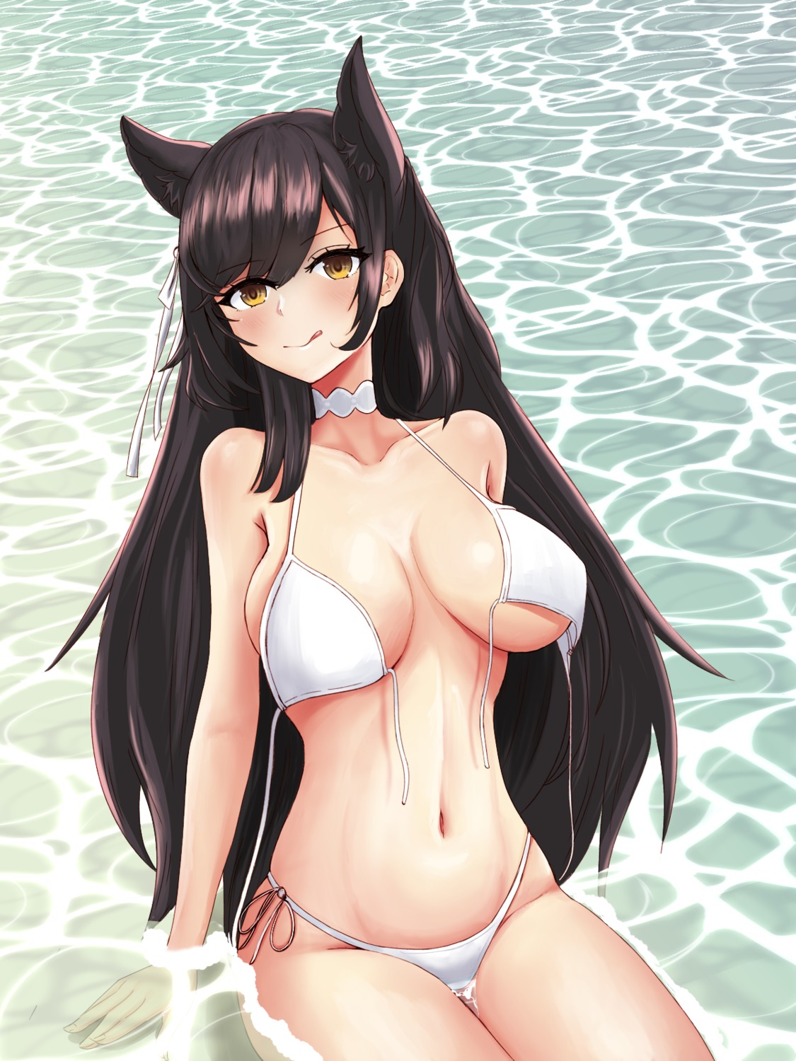 animal_ears atago_(azur_lane) azur_lane bikini swimsuits vik wet