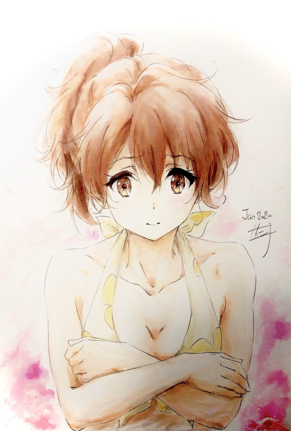 bikini_top breast_hold cleavage hibike!_euphonium nii_manabu oumae_kumiko sketch swimsuits