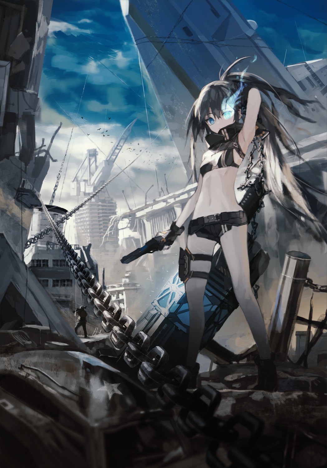 bikini_top black_rock_shooter black_rock_shooter_(character) black_rock_shooter_down_fall garter gun scyze swimsuits