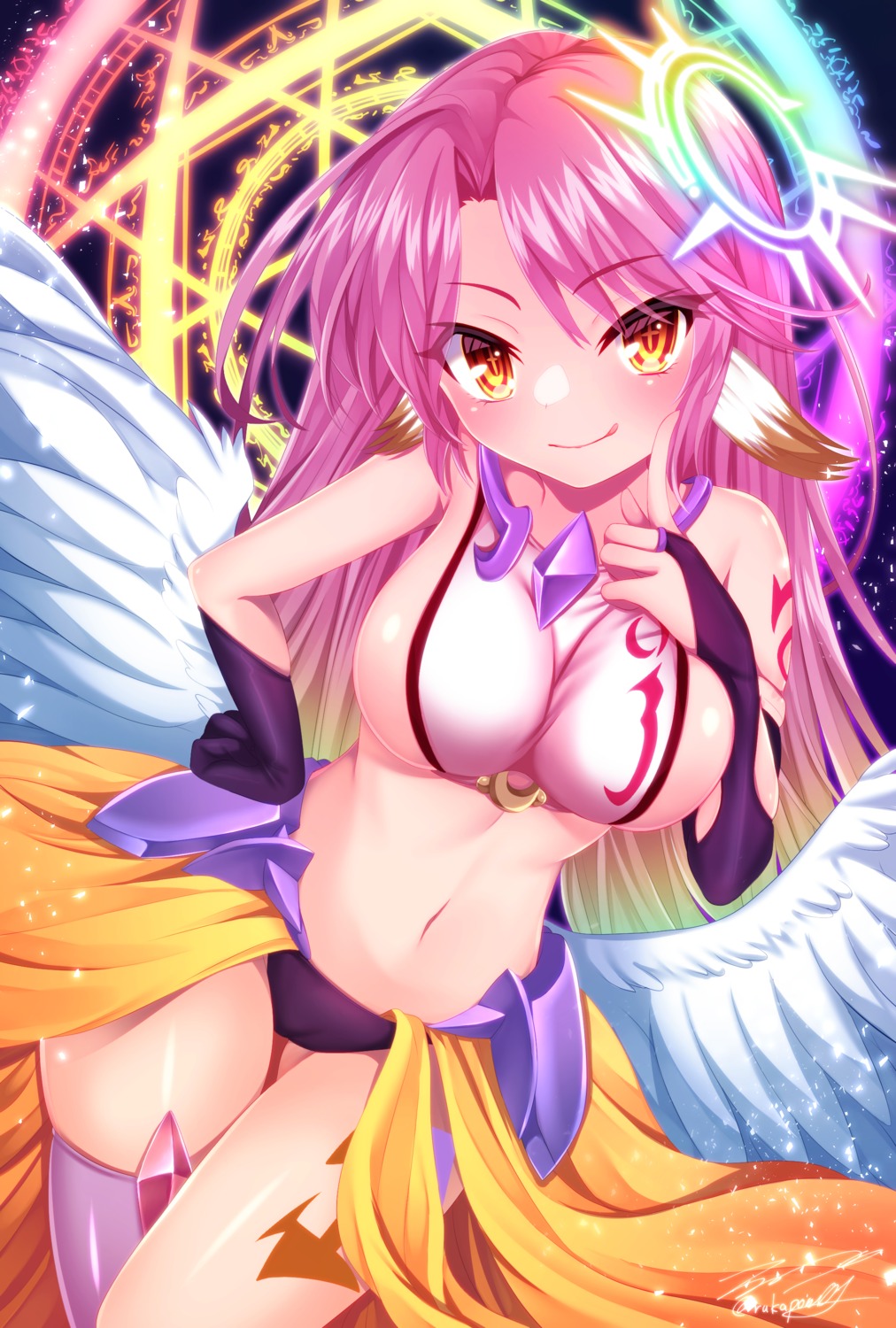 jibril_(no_game_no_life) no_bra no_game_no_life pantsu ruka_(ponruka) tattoo thighhighs wings