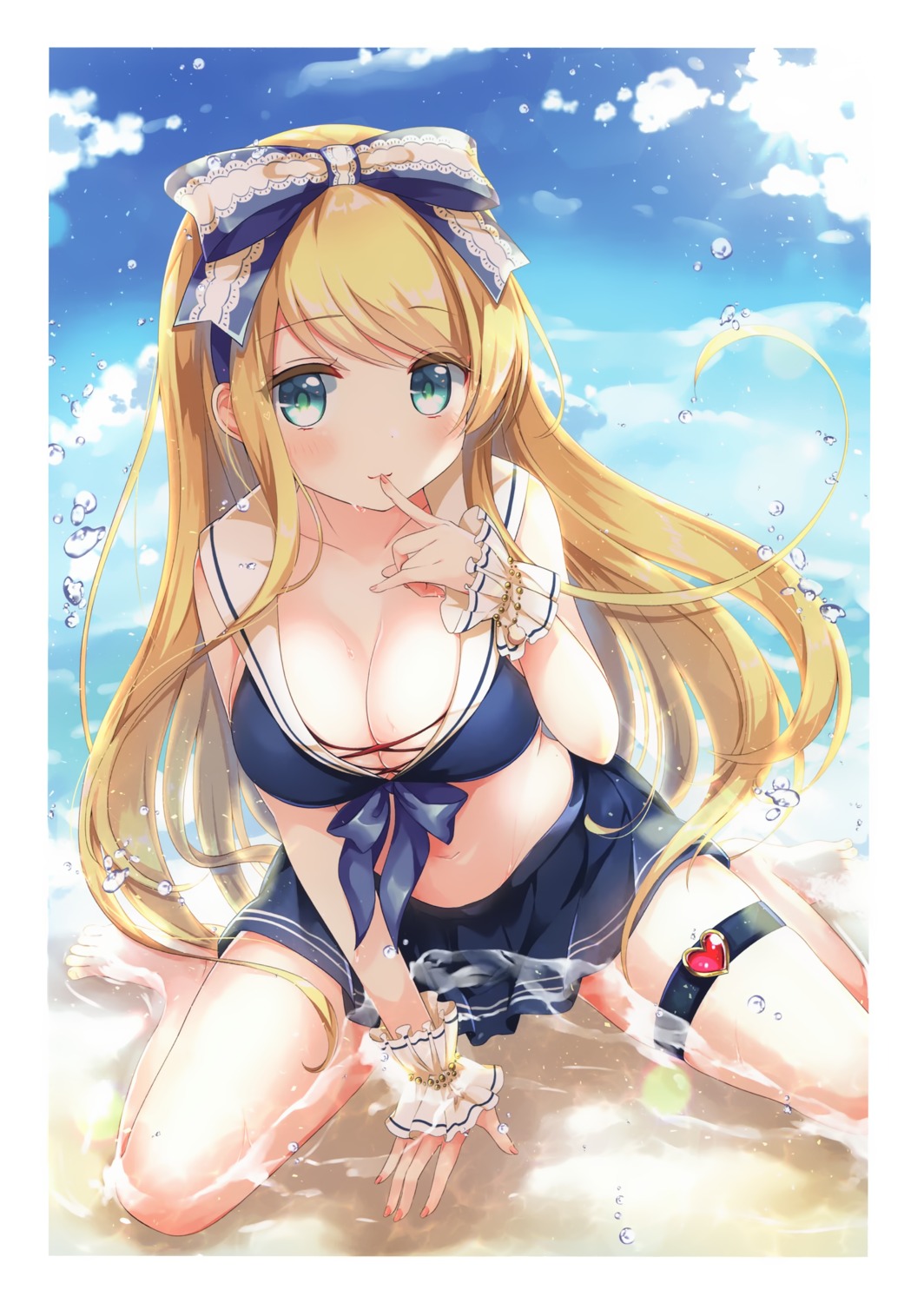 bikini cleavage emori_miku_project emu_alice garter gomano_rio swimsuits wet