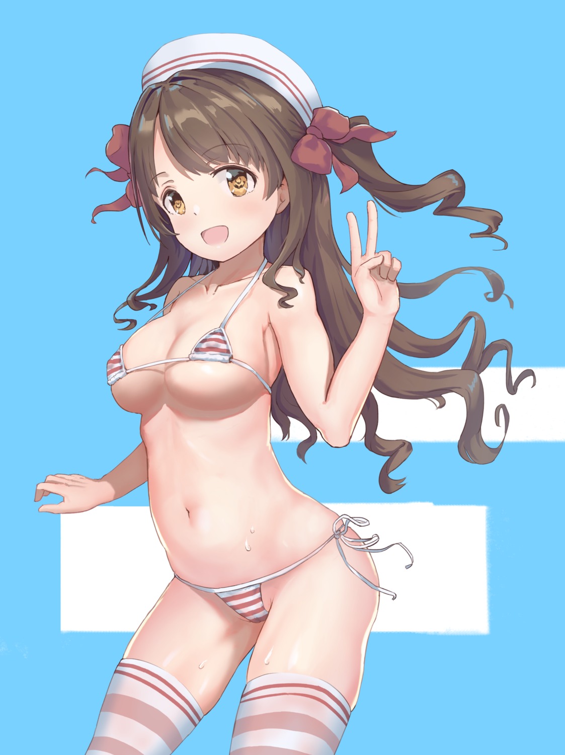 bikini cameltoe erect_nipples juu_p shimamura_uzuki swimsuits the_idolm@ster the_idolm@ster_cinderella_girls thighhighs