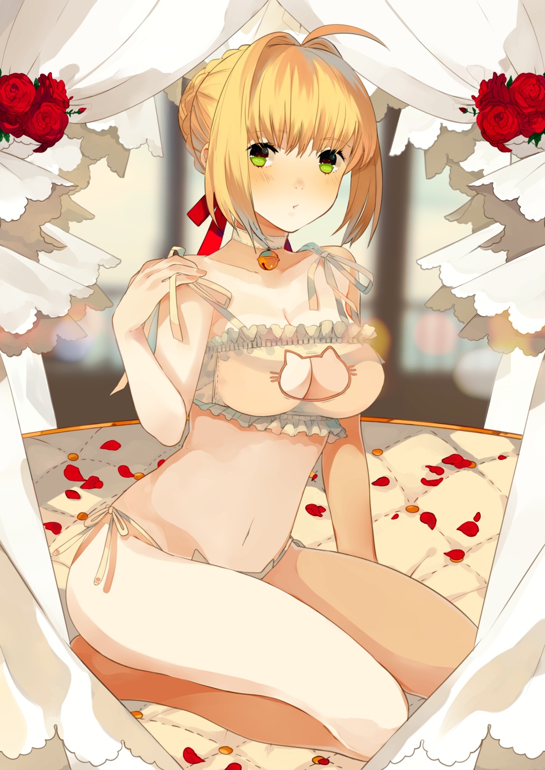 bra cleavage fate/extra fate/stay_night owl_pudding pantsu saber_extra string_panties