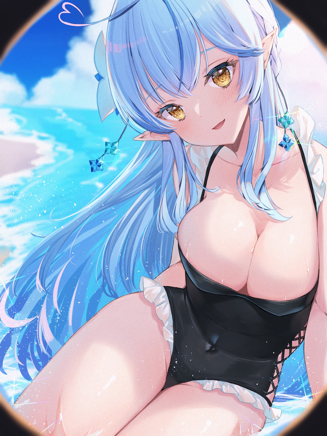 elf hololive pointy_ears runlan_0329 swimsuits wet yukihana_lamy