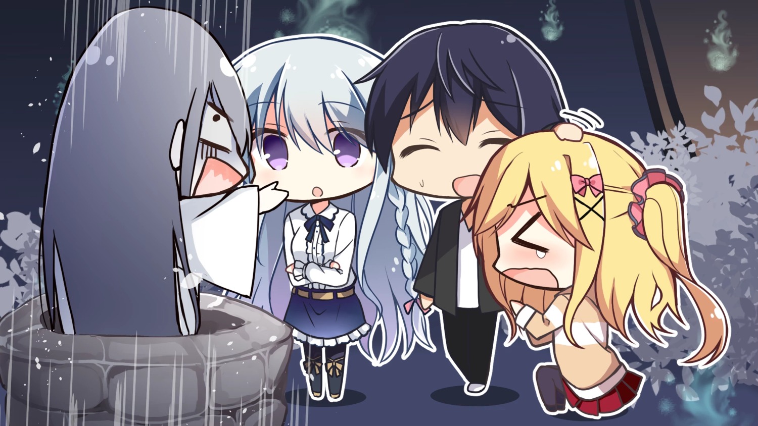 campus chibi game_cg kimi_to_hajimeru_dasan_tekina_lovecome kujou_danbo pantyhose sakura_nono teidou_shirayuki thighhighs