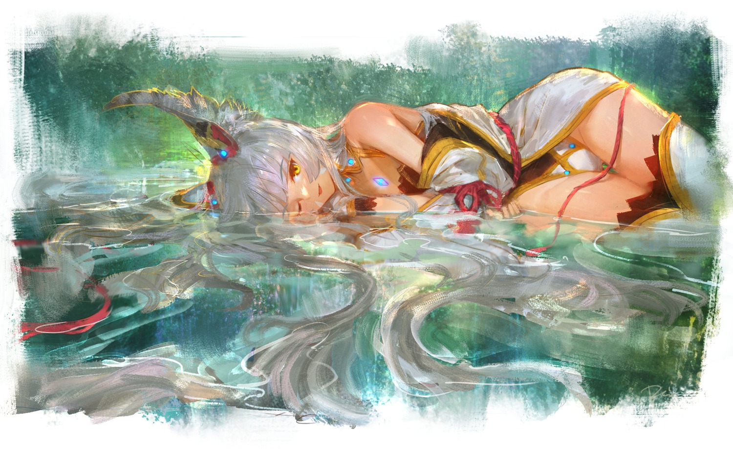 animal_ears cleavage daible leotard niyah niyah_(blade) thighhighs wet xenoblade_(series) xenoblade_2