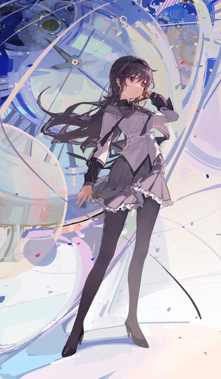 akemi_homura ciloranko heels pantyhose puella_magi_madoka_magica skirt_lift