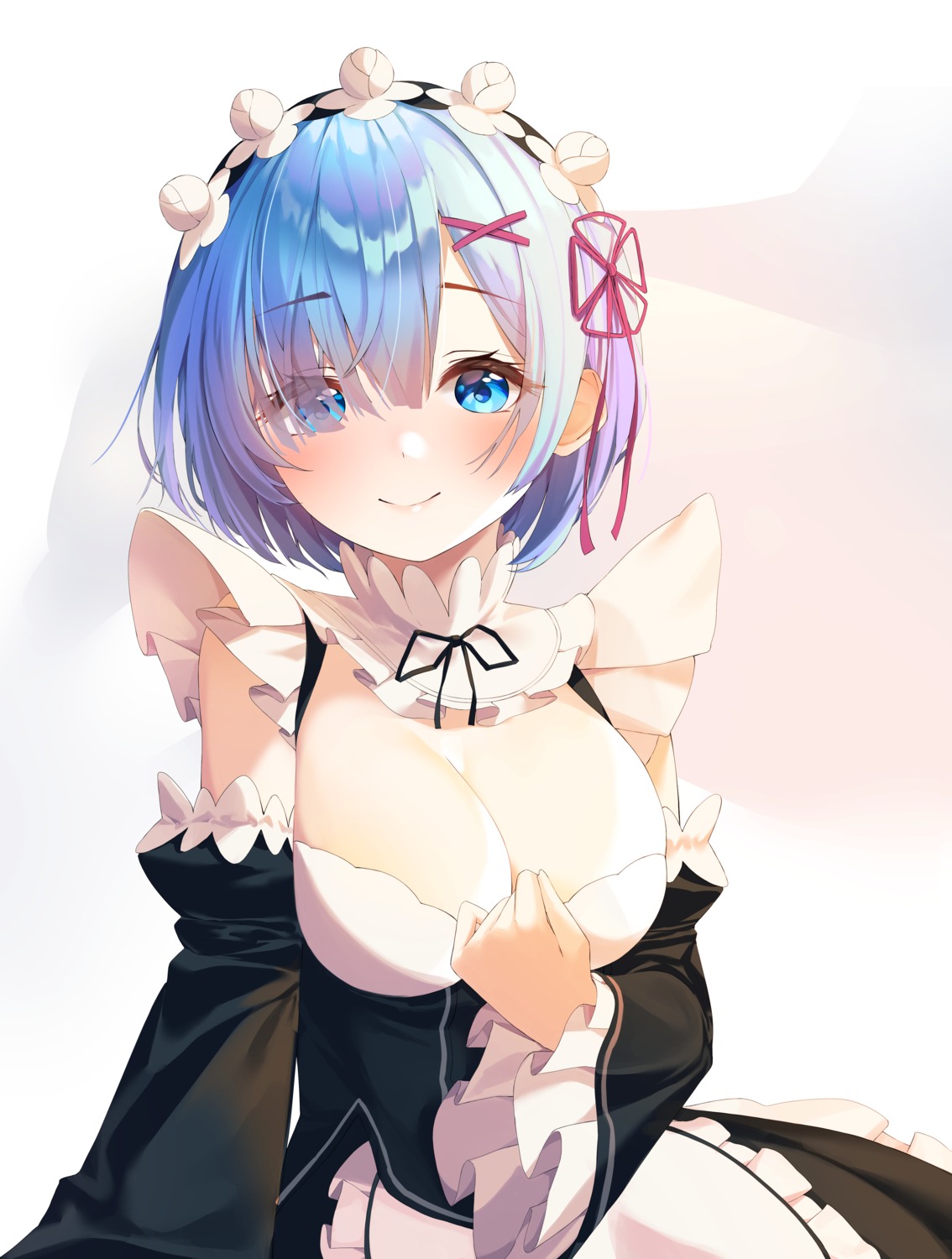 cleavage maid munseonghwa no_bra re_zero_kara_hajimeru_isekai_seikatsu rem_(re_zero) undressing