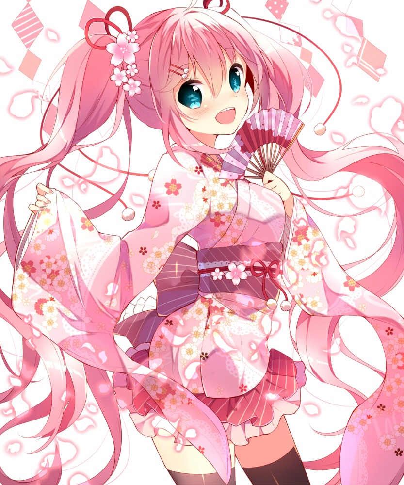 hatsune_miku ikari sakura_miku thighhighs vocaloid yukata