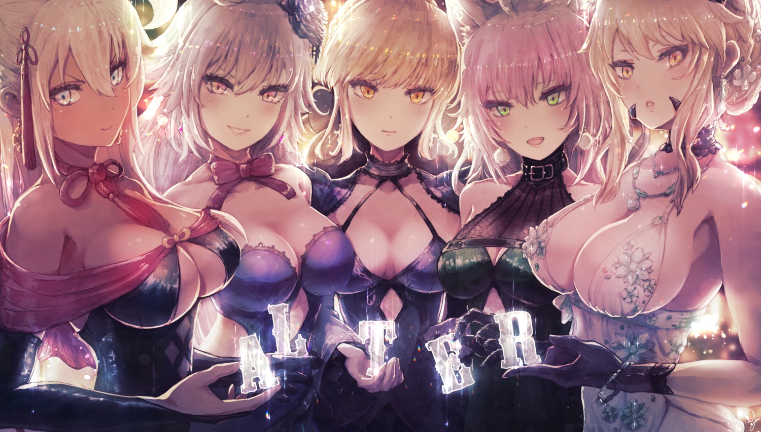 animal_ears artoria_pendragon_alter_(fate/grand_order) cleavage fate/grand_order jeanne_d'arc jeanne_d'arc_(alter)_(fate) lingerie minyom no_bra saber saber_alter see_through