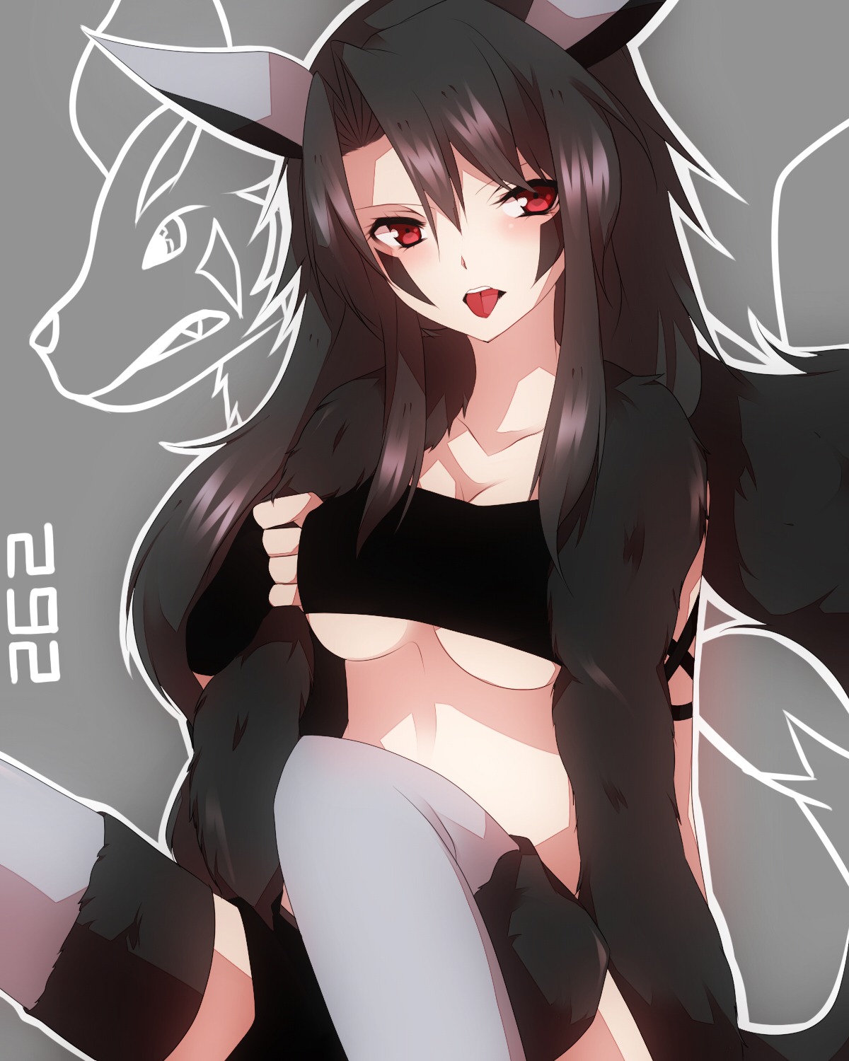 animal_ears anthropomorphization cleavage kitsune mightyena pokemon tail takeshima_eku thighhighs underboob