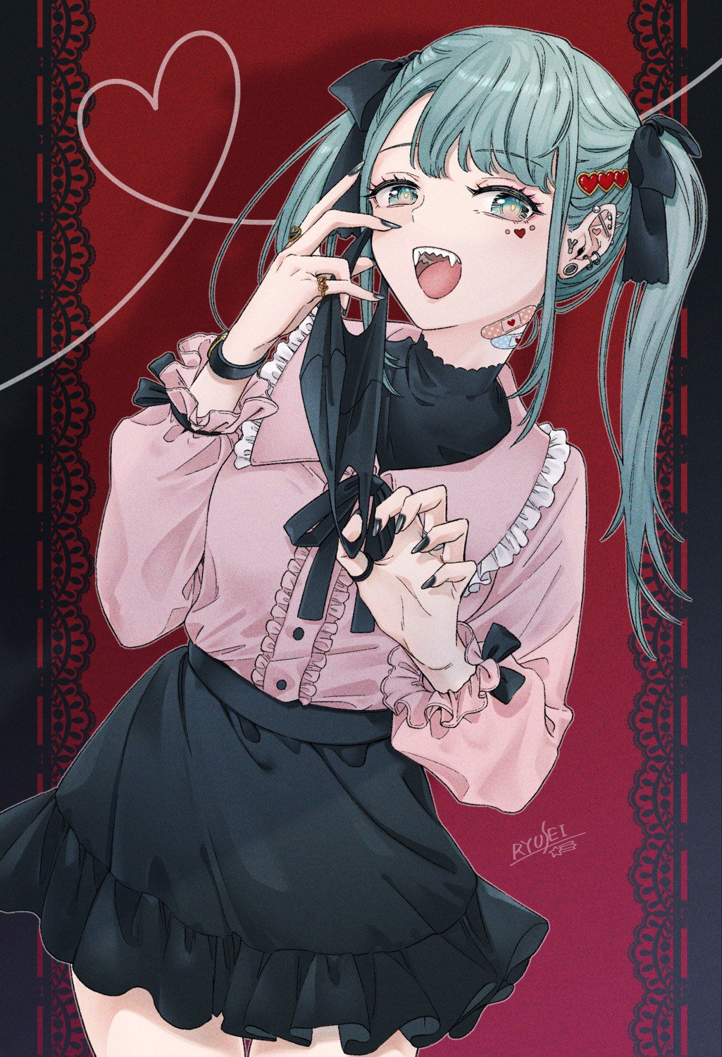 bandaid hatsune_miku ryusei skirt_lift tattoo vampire_(vocaloid) vocaloid