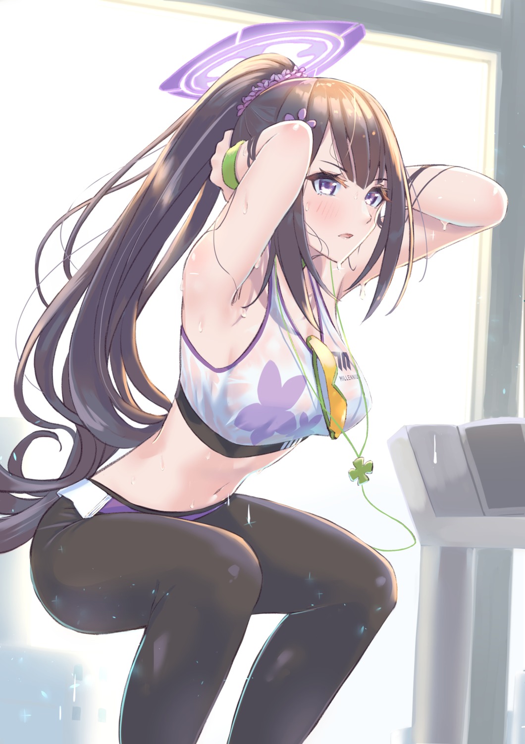 blue_archive gym_uniform halo no_bra otohana_sumire see_through umirororo wet wet_clothes