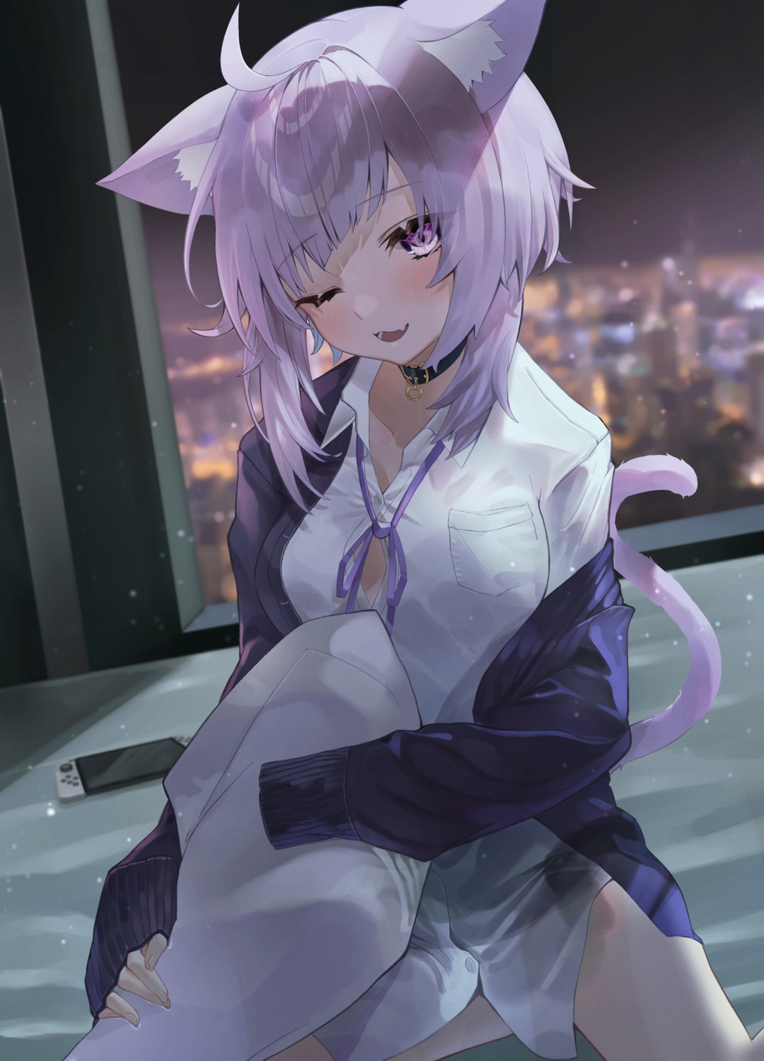 animal_ears dress_shirt hololive hololive_gamers kaoswald nekomata_okayu nekomimi tail