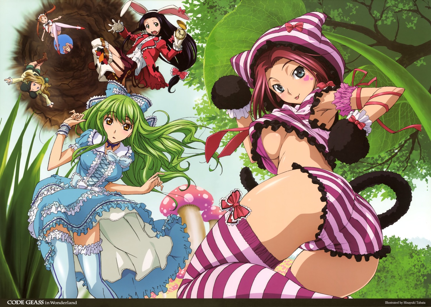 animal_ears anya_alstreim ass bunny_ears c.c. code_geass dress kallen_stadtfeld milly_ashford nunnally_in_wonderland pantsu shimapan shirley_fenette skirt_lift stockings sumeragi_kaguya tabata_hisayuki tail thighhighs underboob