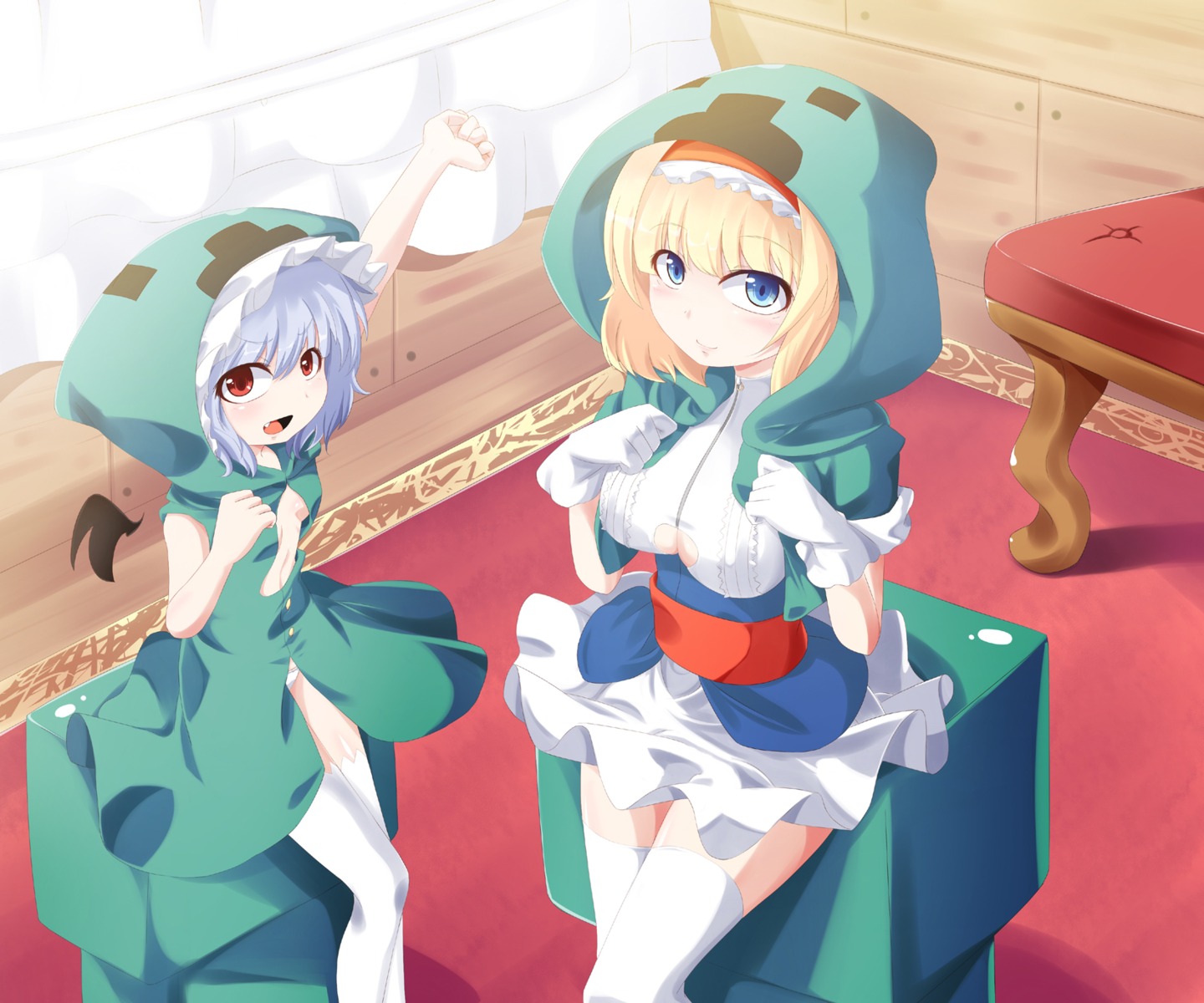 alice_margatroid cleavage cosplay daikangun loli minecraft no_bra open_shirt pantsu remilia_scarlet thighhighs touhou