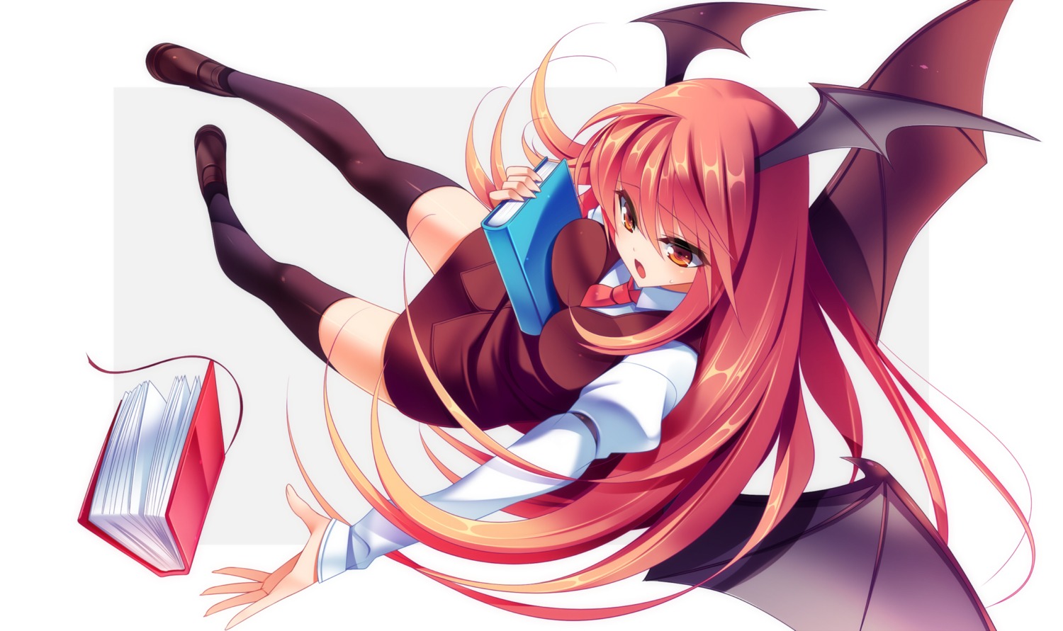 dragonmaterial koakuma thighhighs touhou wings