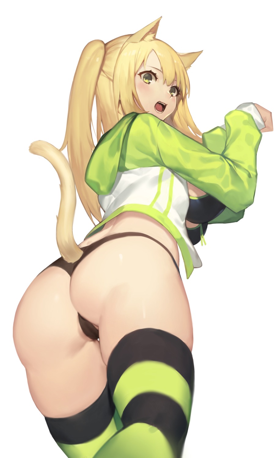 animal_ears ass bra cameltoe nandade9 nekomimi open_shirt pantsu tail thighhighs thong