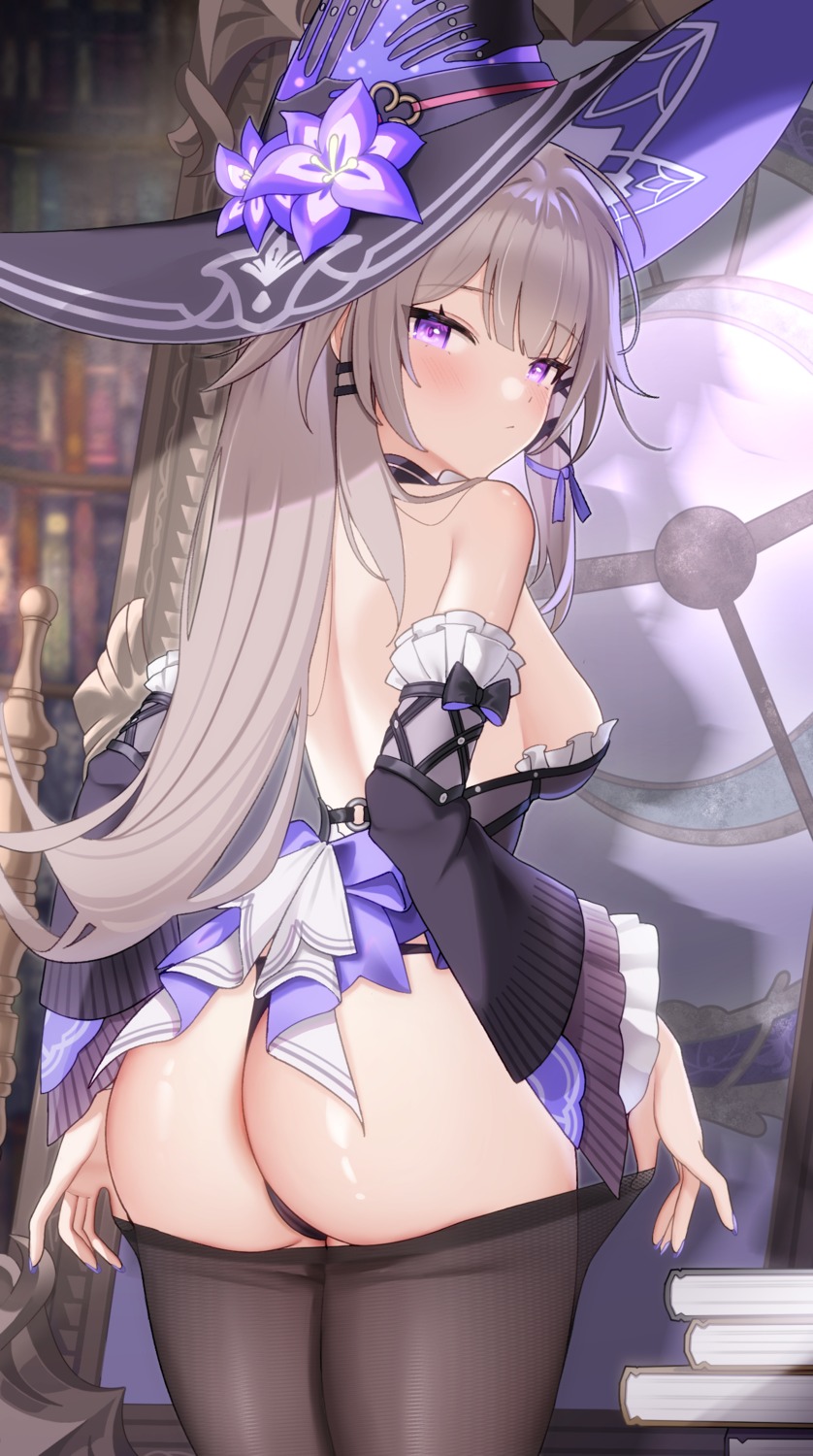 ass cameltoe herta honkai:_star_rail jinmuxi_(user_pvha4443) no_bra pantsu pantyhose thong undressing witch