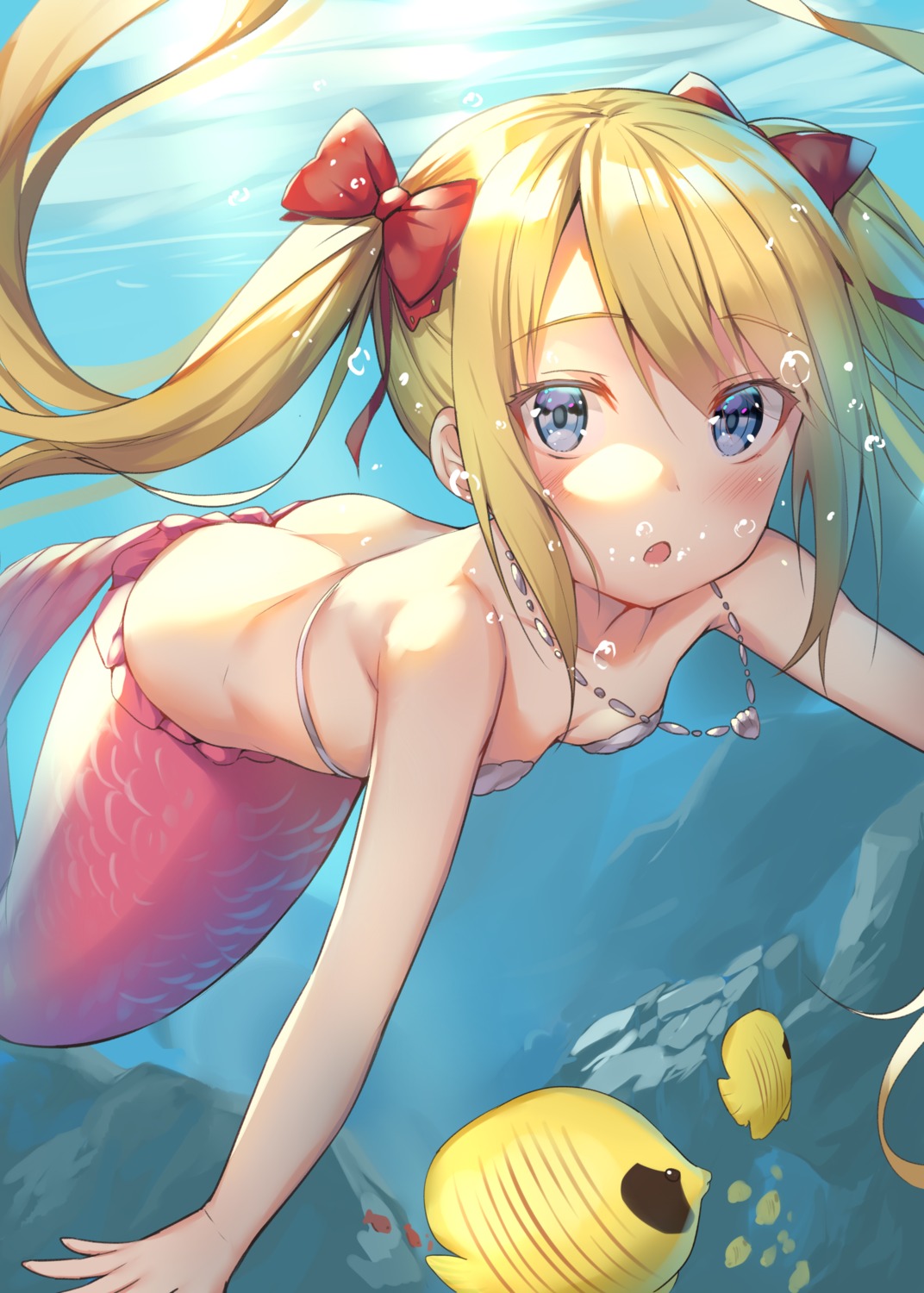 alexmaster bikini_top hirakata_kana mermaid monster_girl swimsuits tail wet