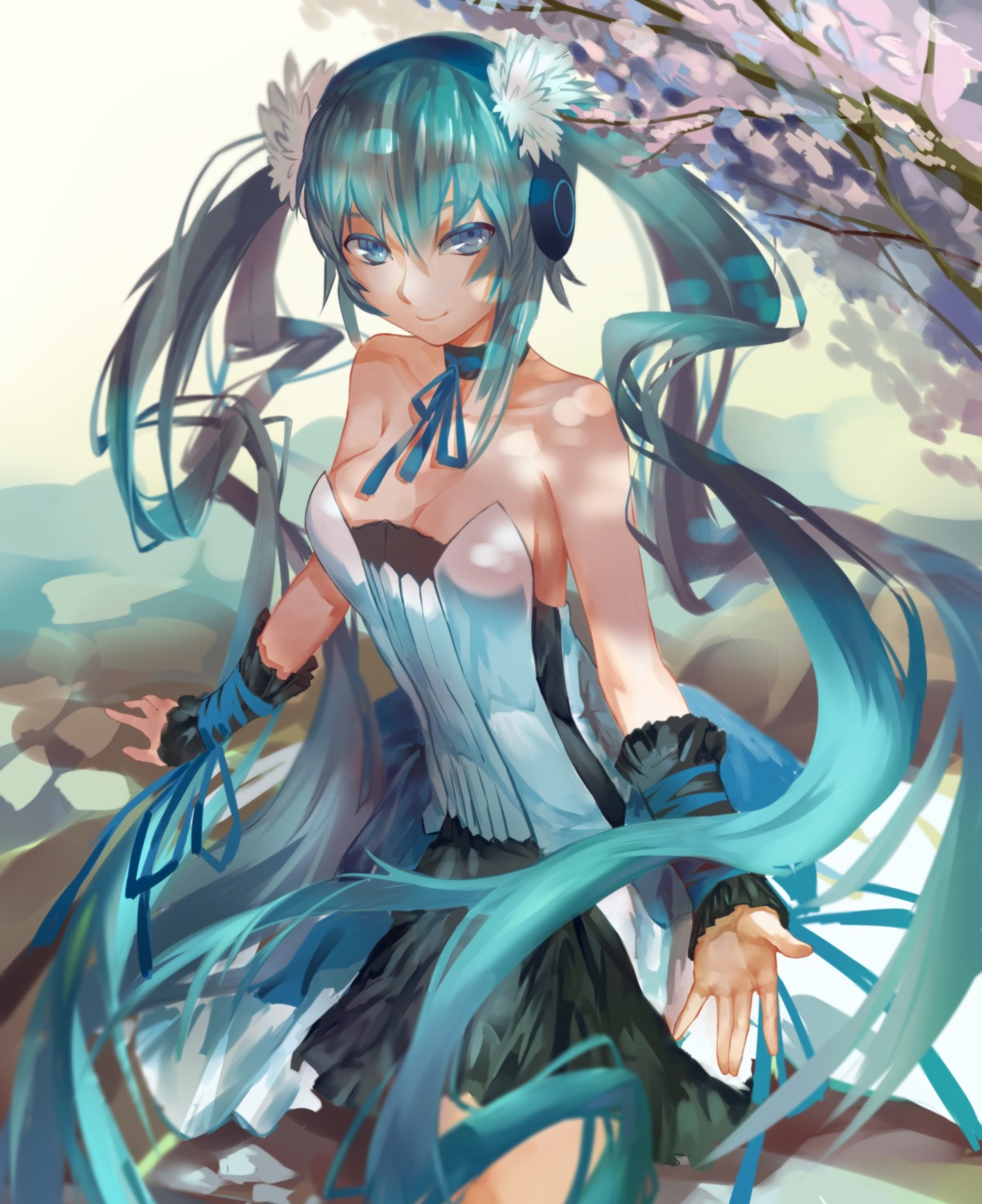 7th_dragon 7th_dragon_2020 azomo cleavage dress hatsune_miku headphones vocaloid