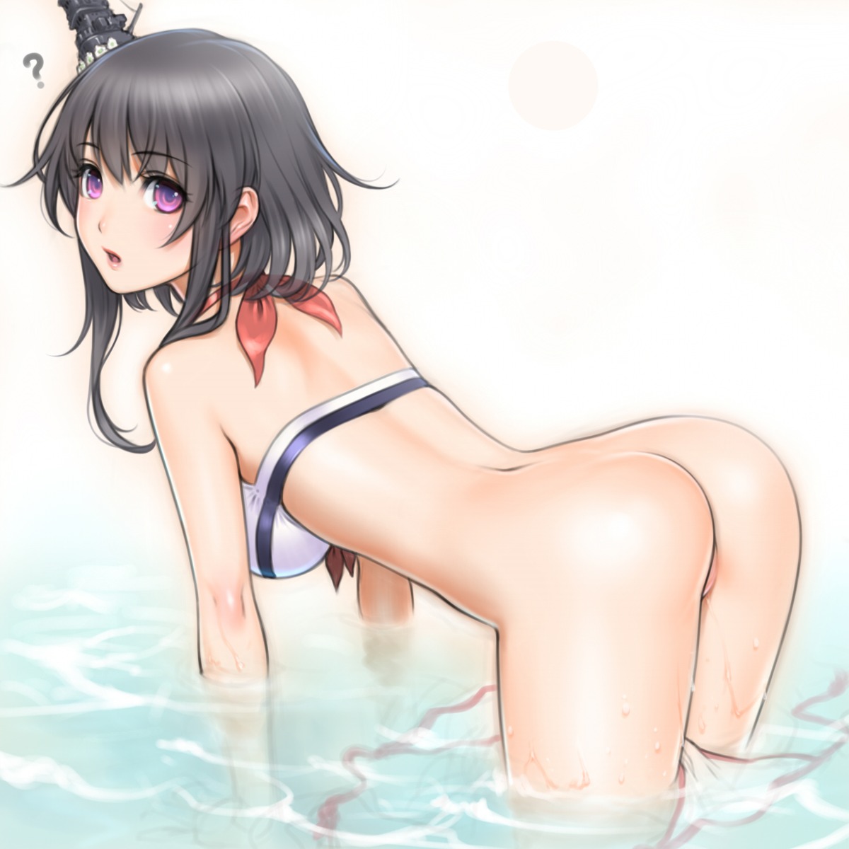 ass bikini kantai_collection panty_pull sano_toshihide swimsuits wardrobe_malfunction wet yamashiro_(kancolle)