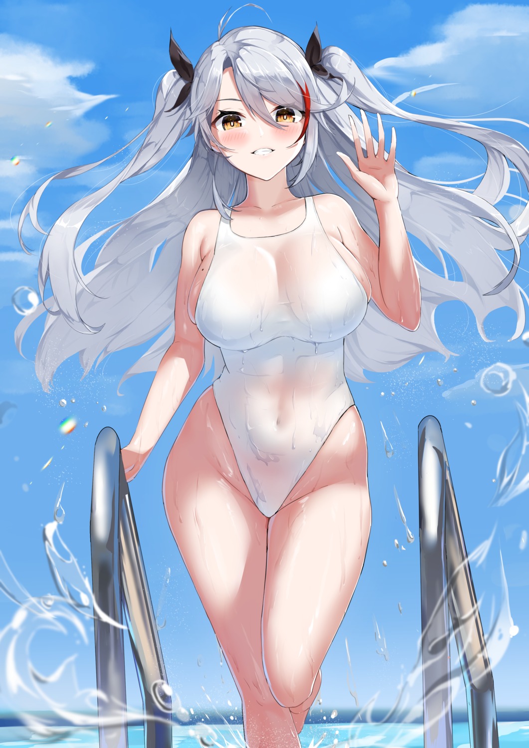 azur_lane marumai prinz_eugen_(azur_lane) see_through swimsuits wet wet_clothes