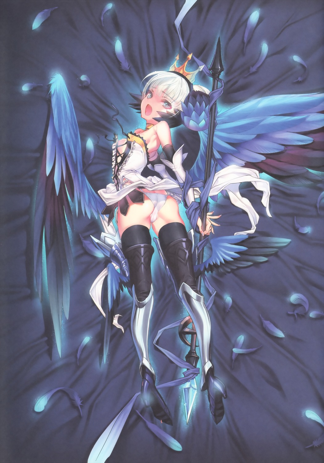 ass cameltoe choco chocolate_shop gwendolyn heels no_bra odin_sphere open_shirt pantsu thighhighs wardrobe_malfunction weapon wings