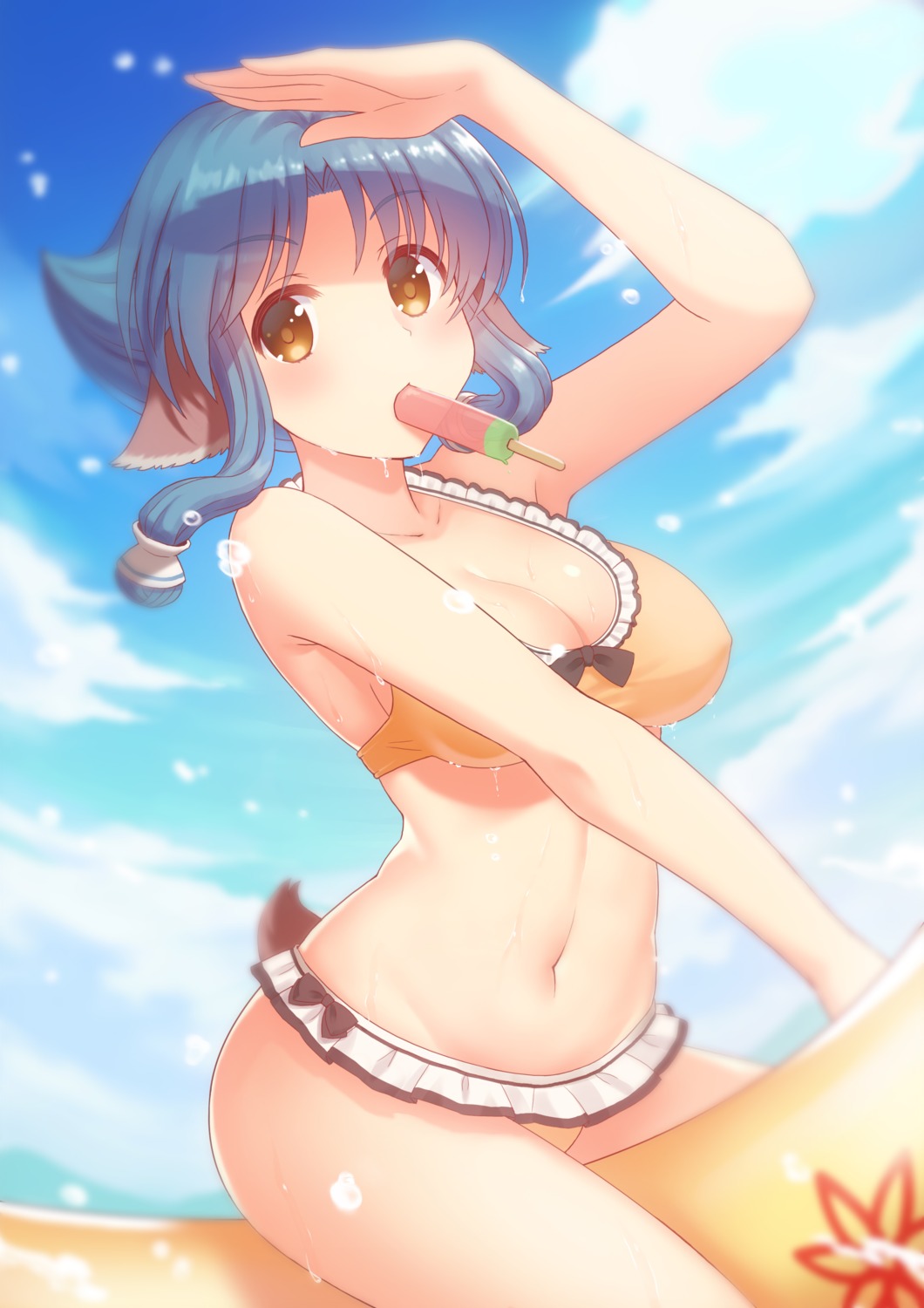 animal_ears atui_(utawarerumono) bikini cleavage fukuro_ko_(greentea) swimsuits tail utawarerumono utawarerumono_futari_no_hakuoro utawarerumono_itsuwari_no_kamen wet