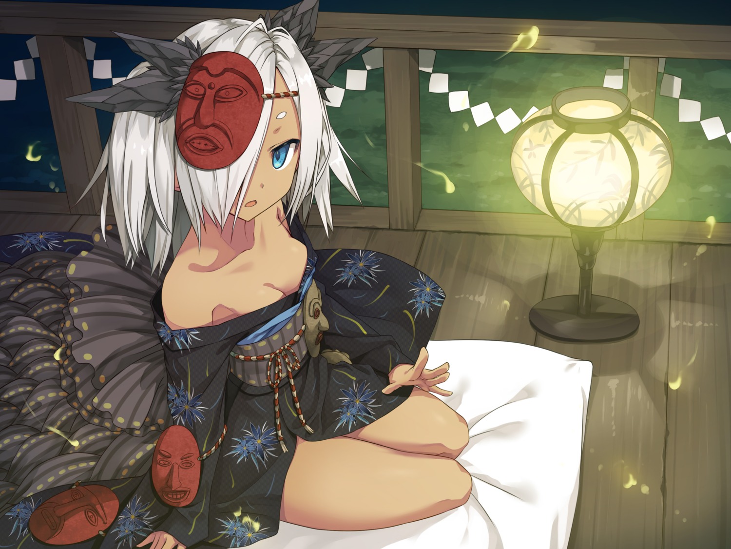 ayakashi_kyoushuutan cleavage cura japanese_clothes lose monobeno nanatsurao no_bra open_shirt whisp