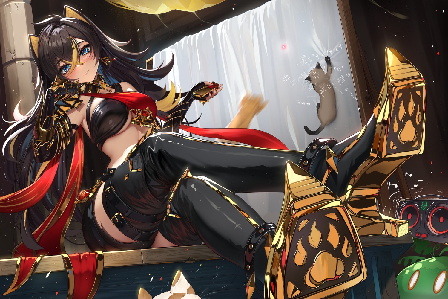 animal_ears armor damao_yu dehya garter genshin_impact heels no_bra thighhighs