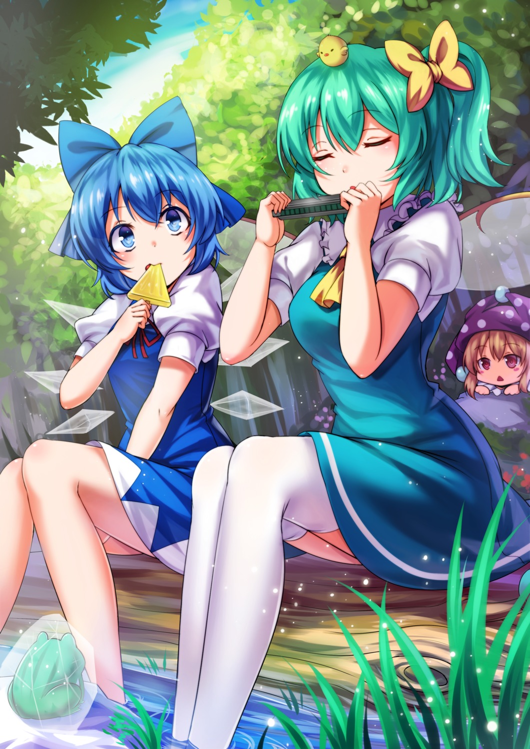 cirno clownpiece daiyousei dress koissa thighhighs touhou wet wings