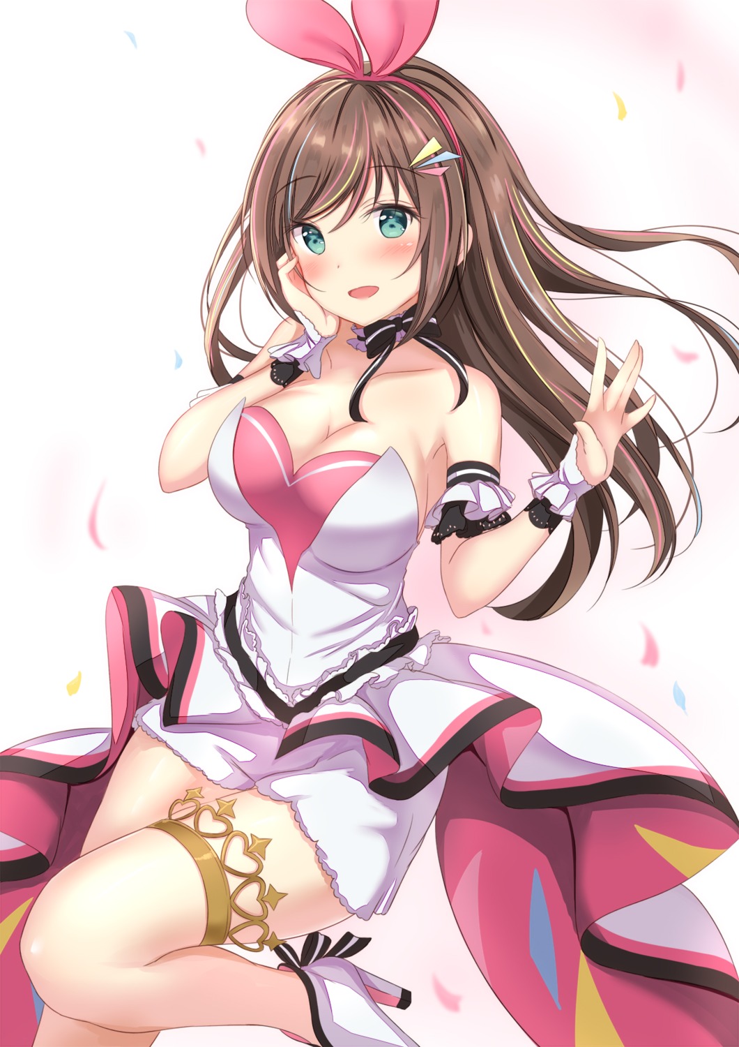 a.i._channel cleavage garter heels kizuna_ai yuano