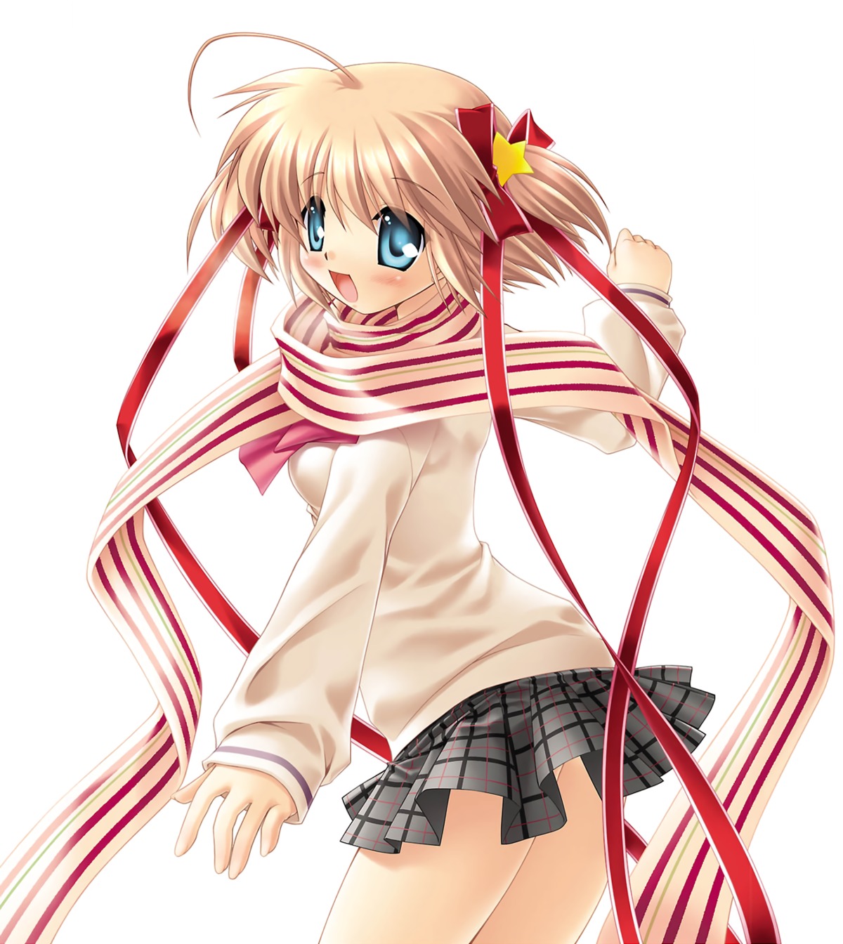 hinoue_itaru kamikita_komari key little_busters! seifuku skirt_lift sweater