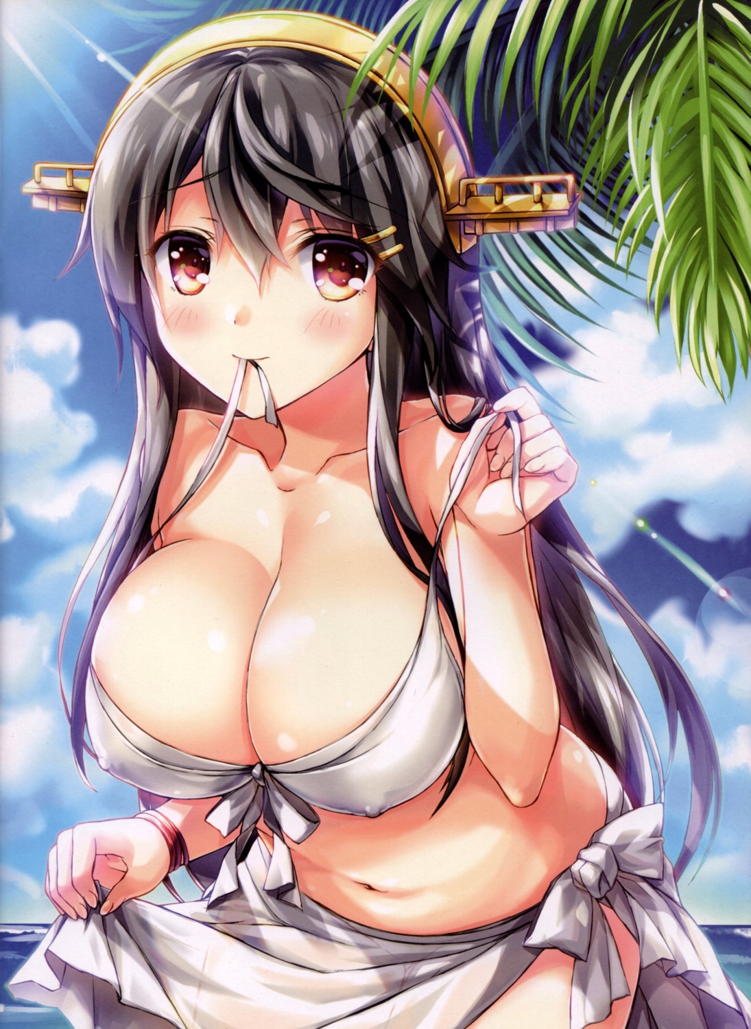 bikini_top cleavage erect_nipples haruna_(kancolle) kantai_collection swimsuits tagme undressing