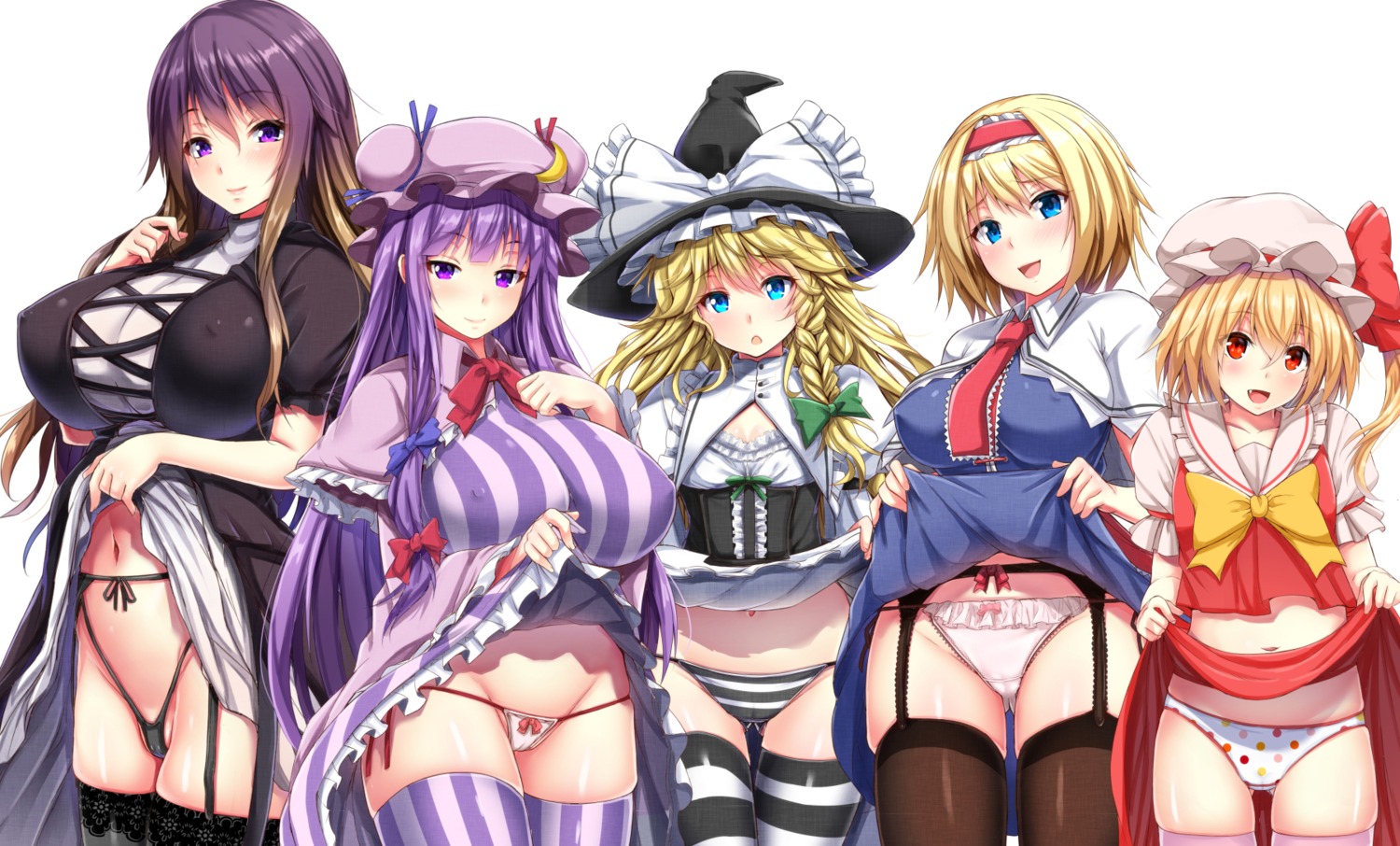 alice_margatroid cameltoe dress ebi_193 erect_nipples flandre_scarlet garter_belt hijiri_byakuren kirisame_marisa loli pantsu patchouli_knowledge shimapan skirt_lift stockings string_panties thighhighs thong touhou witch