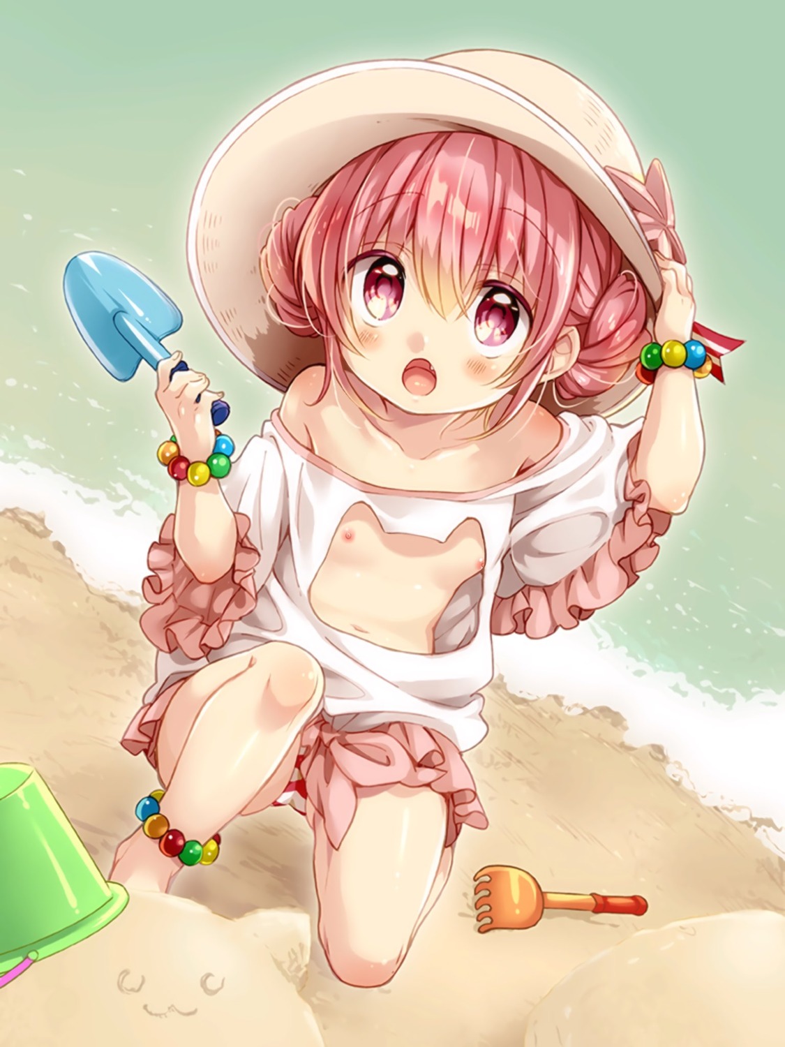 bikini breasts cameltoe comic_girls loli moeta_kaoruko nipples no_bra skirt_lift swimsuits tagme