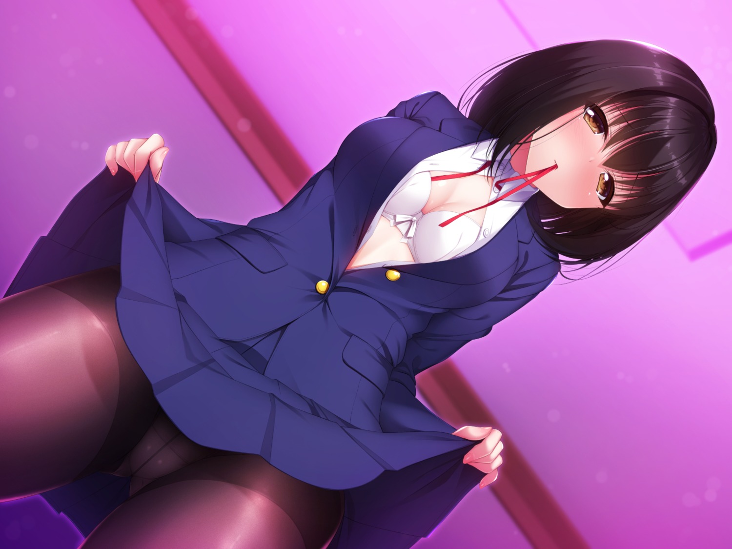 bra cleavage open_shirt pantsu pantyhose seifuku skirt_lift wallpaper yu-ta