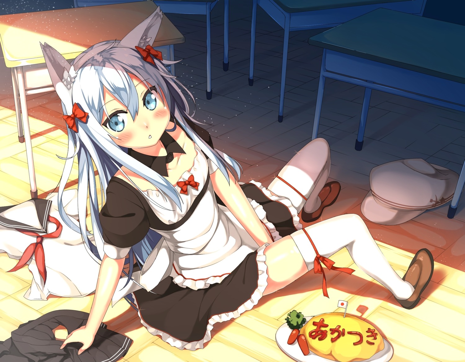 animal_ears hibiki_(kancolle) inumimi kantai_collection kawai maid thighhighs verniy_(kancolle)