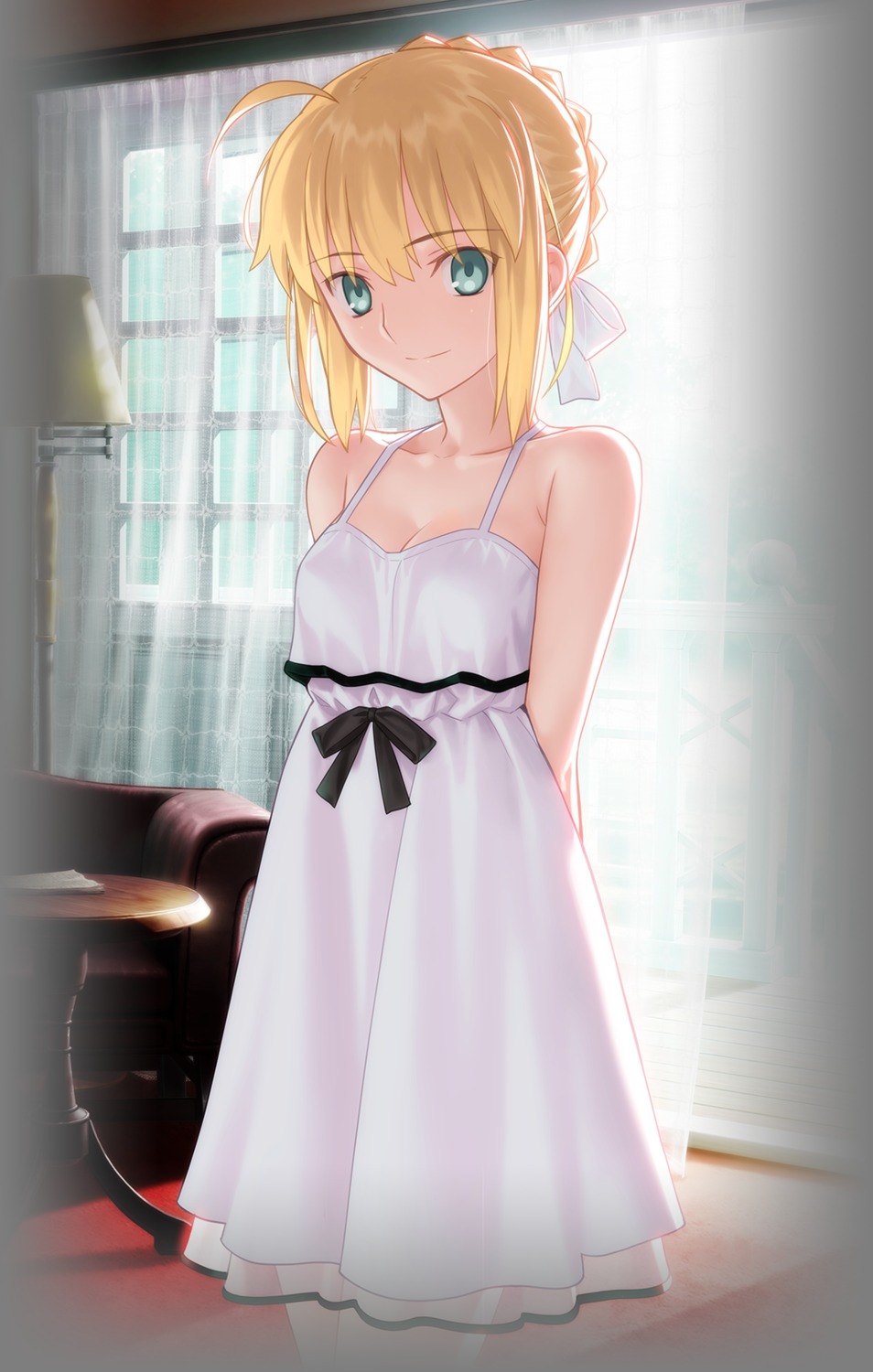 cleavage dress fate/grand_order_vr fate/stay_night saber summer_dress takeuchi_takashi