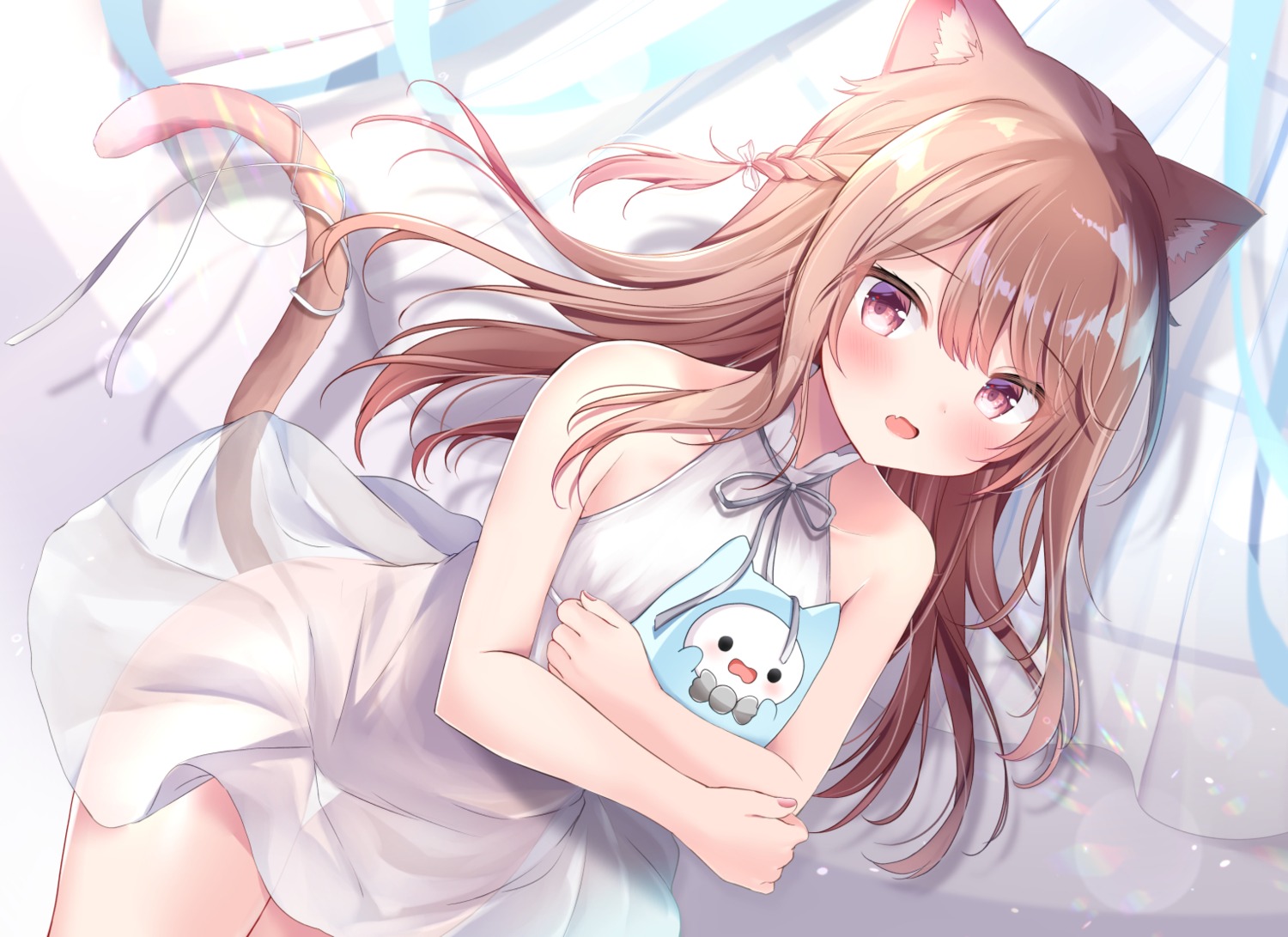 animal_ears dress nekomimi nopan see_through skirt_lift tail yuimisu